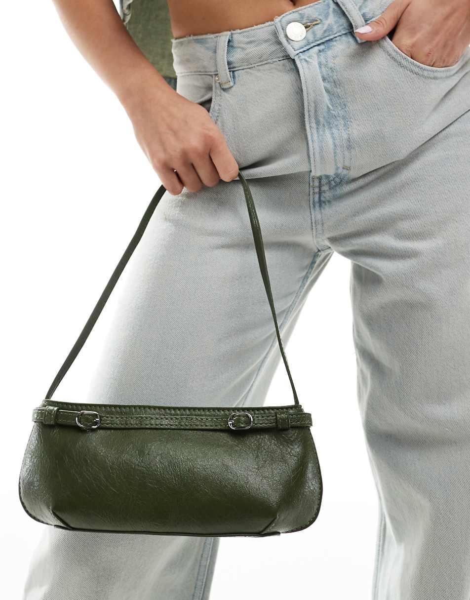 ASOS DESIGN shoulder bag with buckle detail in green