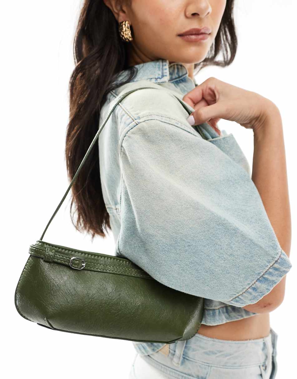 ASOS DESIGN shoulder bag with buckle detail in green