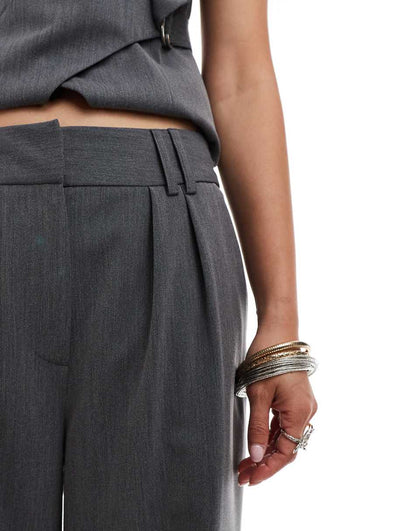 COLLUSION tailored wide leg pants with elastic waistband in charcoal gray - part of a set