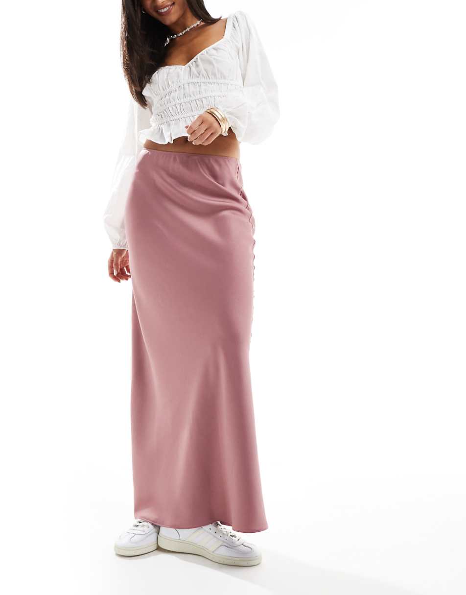 ASOS DESIGN satin bias maxi skirt in pink