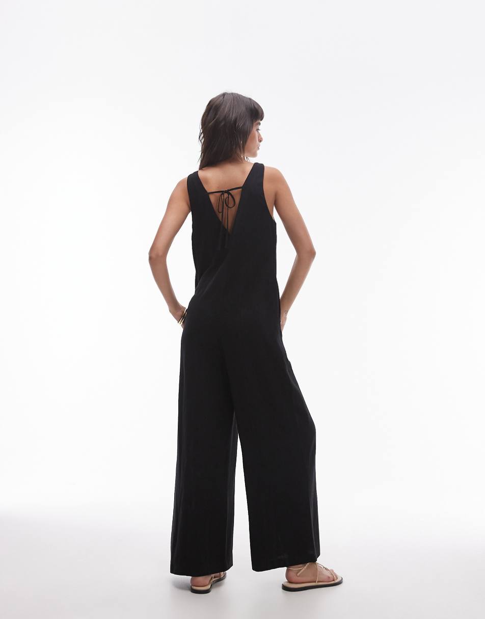 Topshop V neck bermuda jumpsuit in black