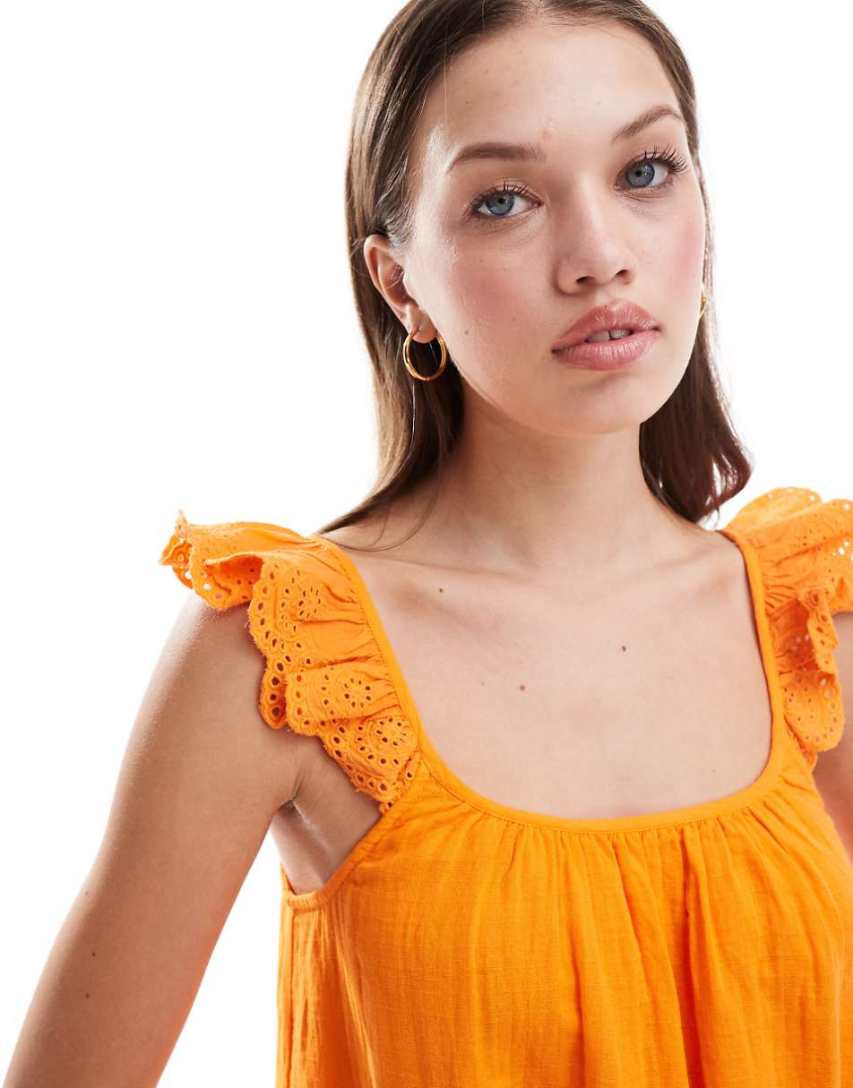 YAS scoop neck eyelet sleeve maxi dress in orange