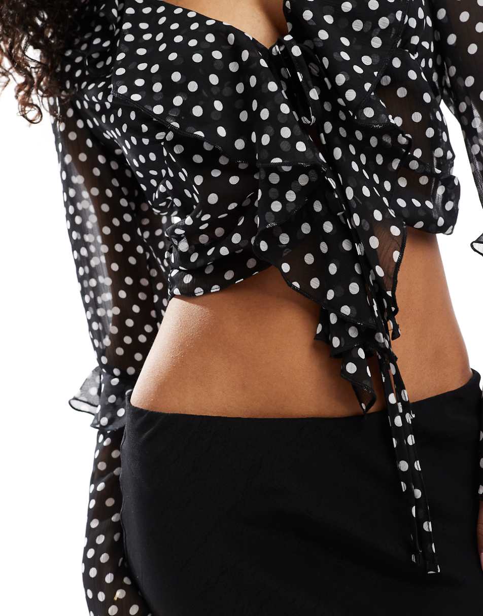 Miss Selfridge chiffon textured blouse in black spot