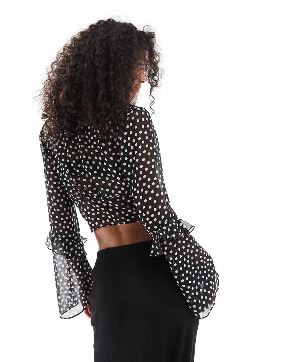Miss Selfridge chiffon textured blouse in black spot