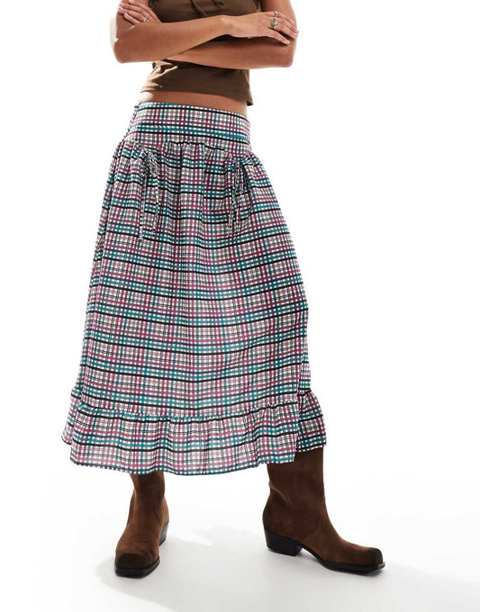 Reclaimed Vintage cowgirl midi skirt with drop waist in gingham