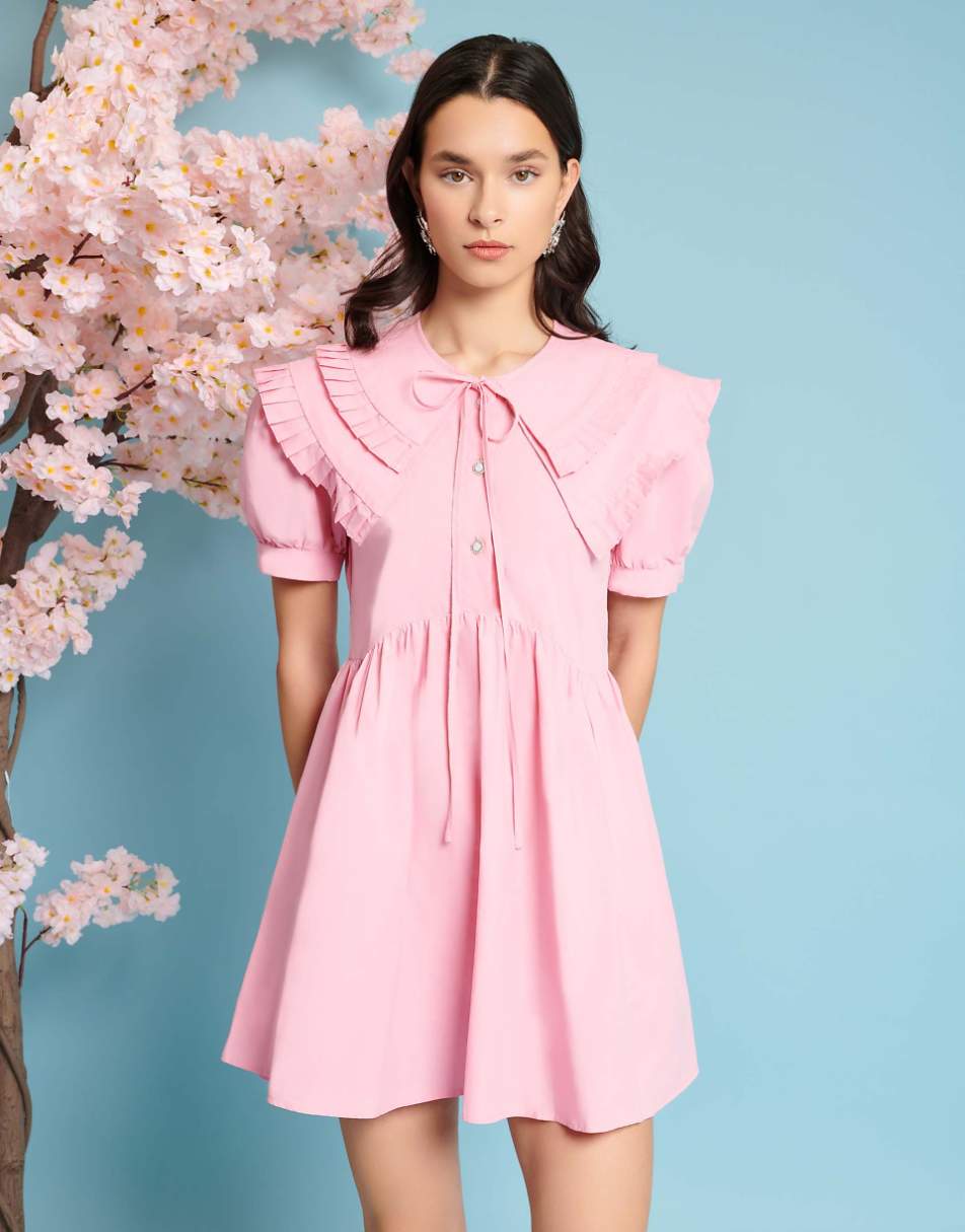 Sister Jane pleated mini dress with collar in pink