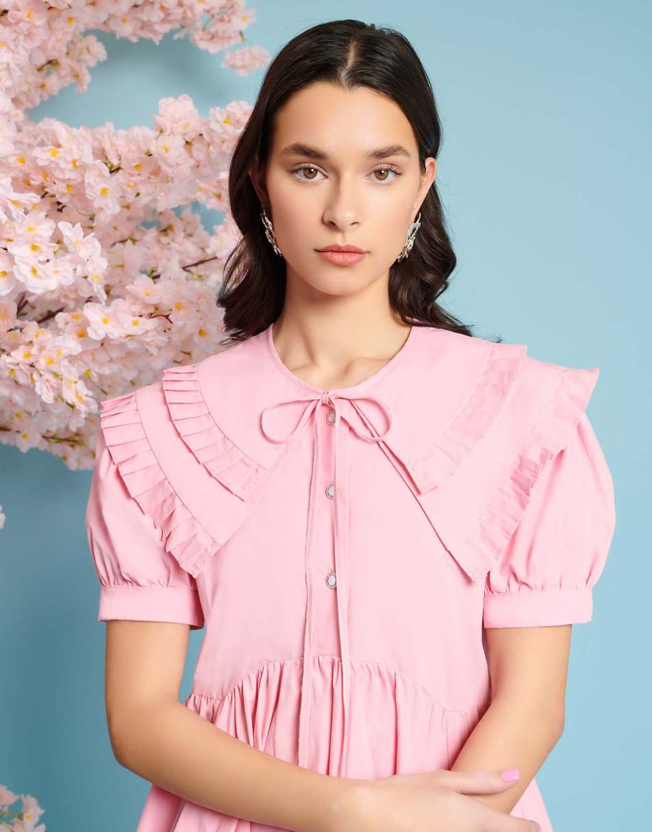 Sister Jane pleated mini dress with collar in pink