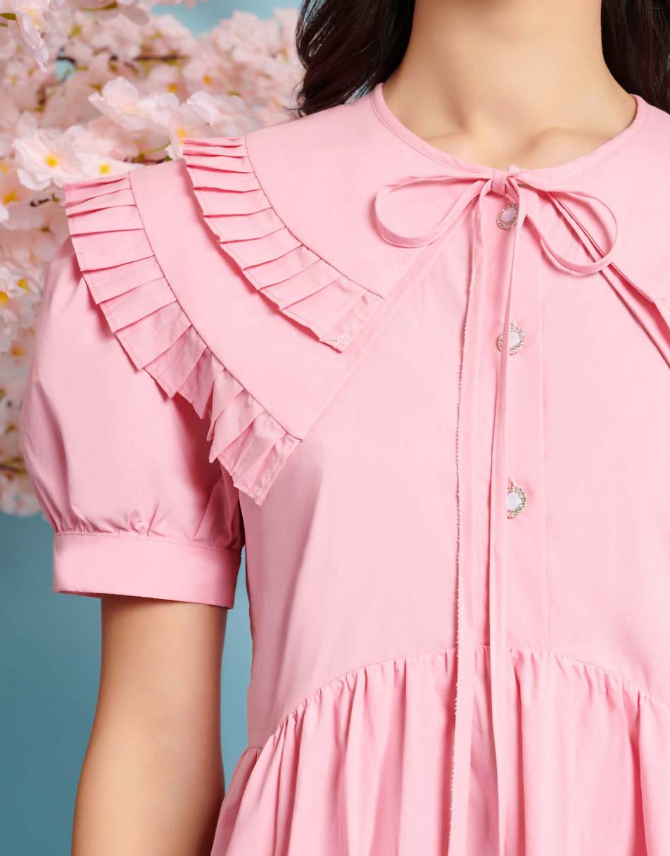 Sister Jane pleated mini dress with collar in pink