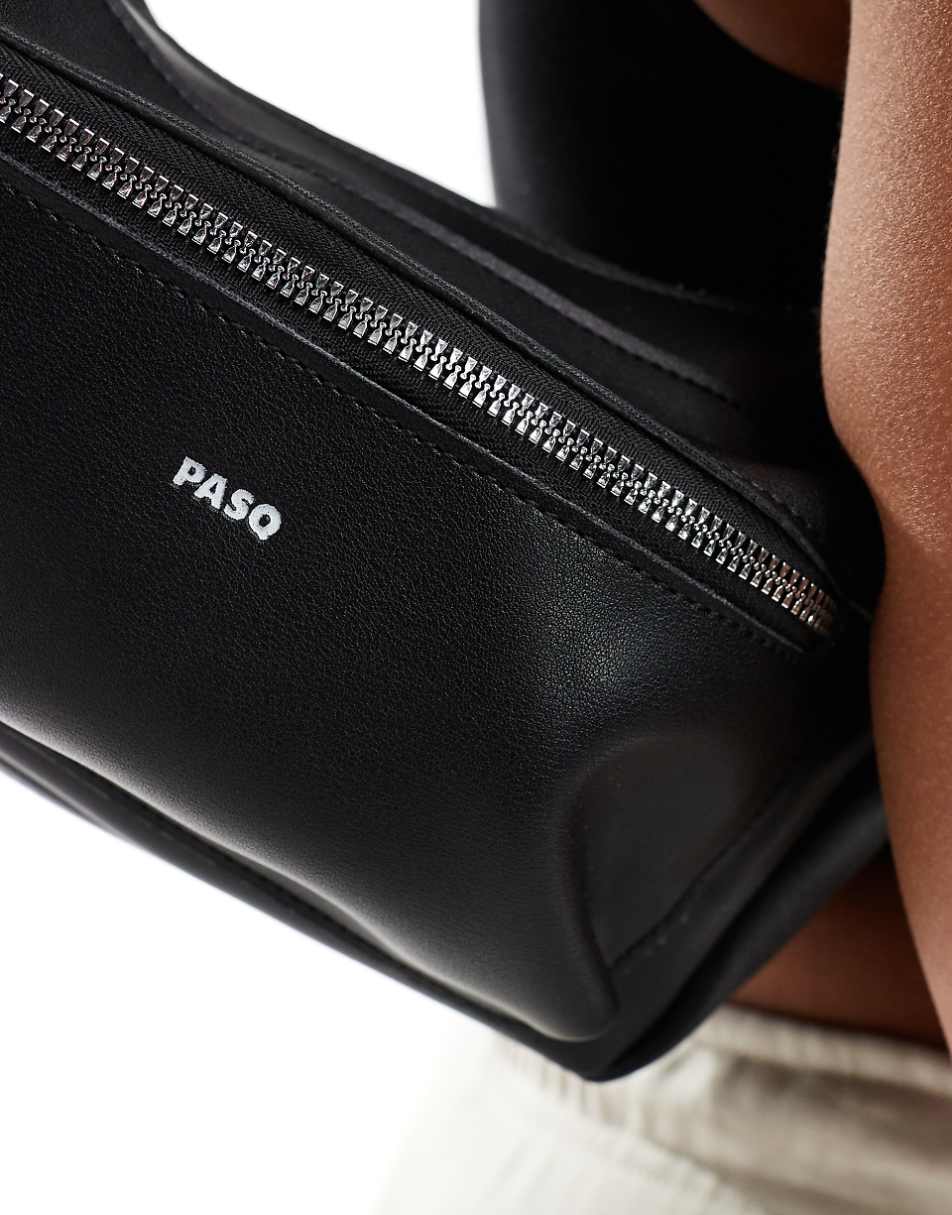 PASQ zip detail shoulder bag with detachable crossbody strap in black