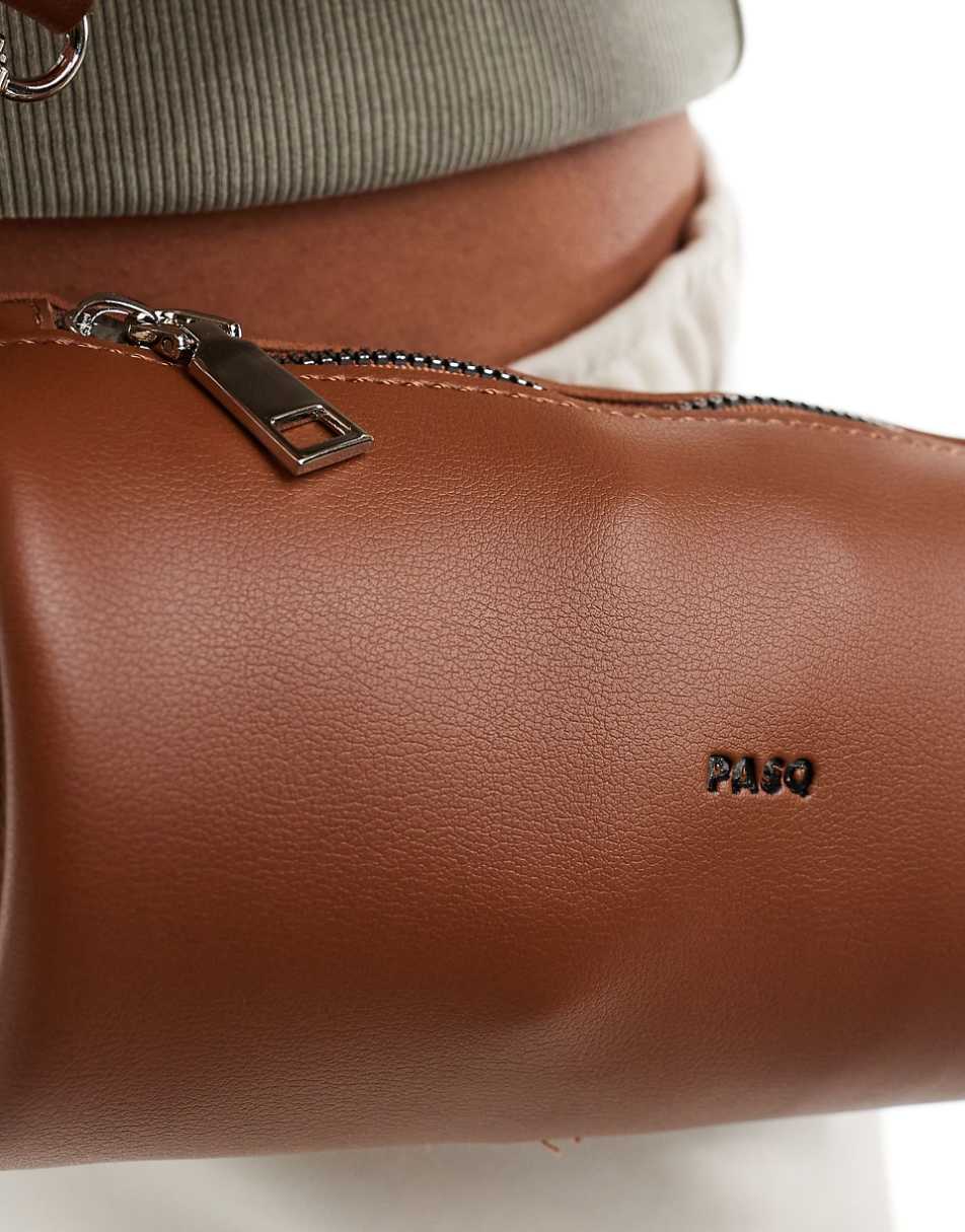 PASQ baguette shoulder bag with detachable crossbody strap in dark brown
