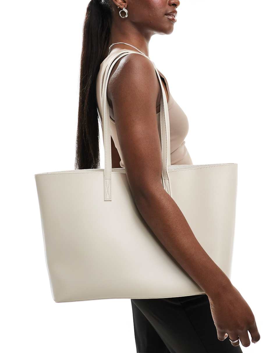 PASQ large tote bag with inside pouch in bone gray