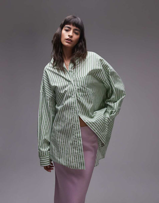 Topshop super oversized shirt in green stripe