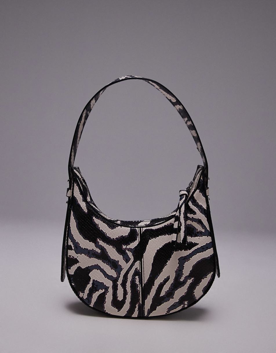 Topshop Gracie mini scoop grab bag with contrast stitching in zebra