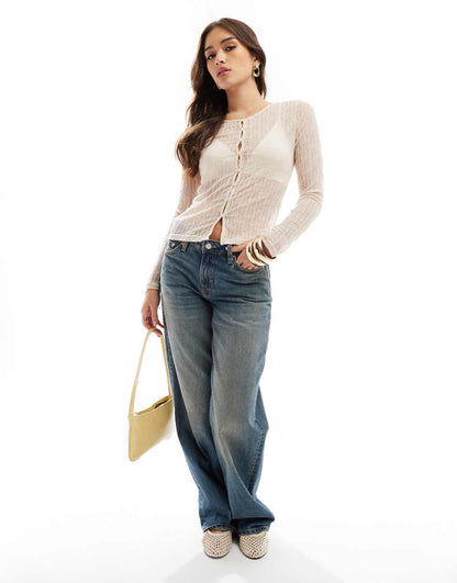 Object lace button down cardigan in cream