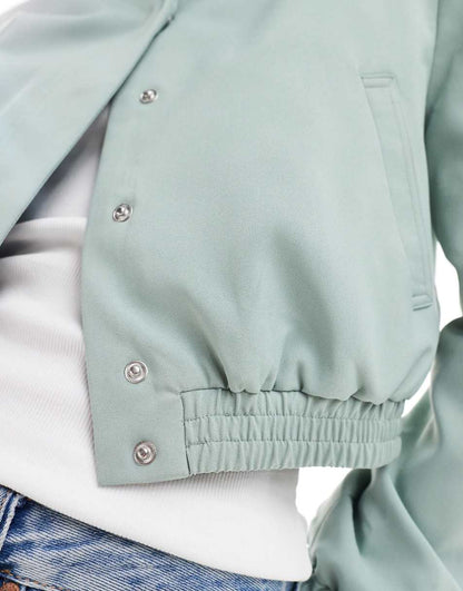 ASOS DESIGN tailored bomber jacket with strong shoulder in sage