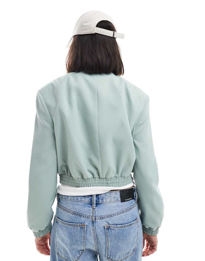 ASOS DESIGN tailored bomber jacket with strong shoulder in sage