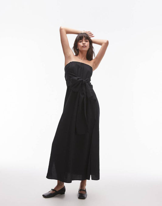 Topshop tie front bandeau dress in black