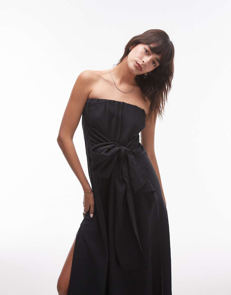 Topshop tie front bandeau dress in black