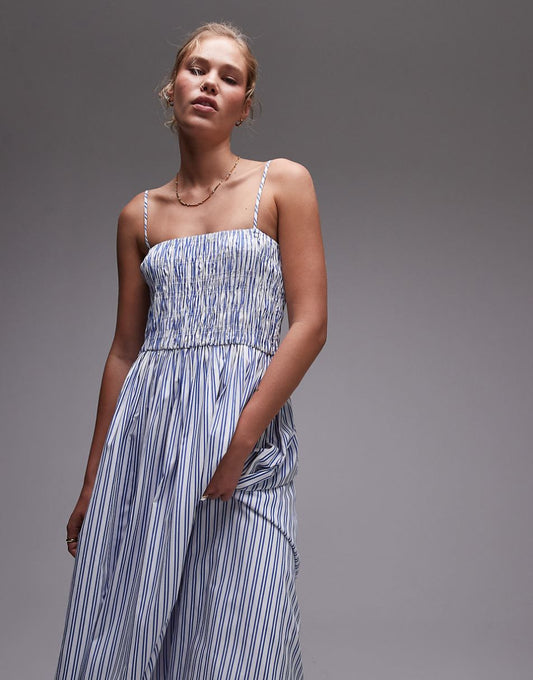 Topshop poplin maxi dress in blue stripe