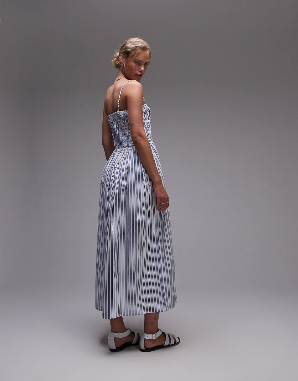 Topshop poplin maxi dress in blue stripe