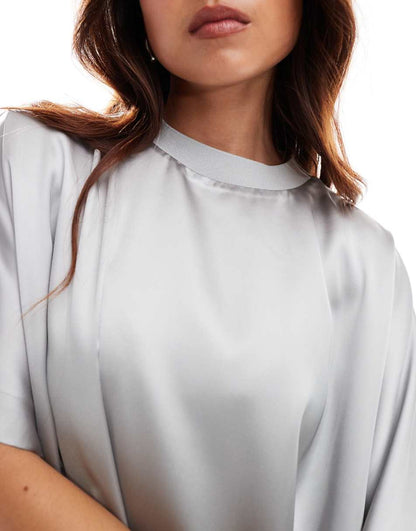 ASOS DESIGN satin oversized mini tshirt dress in silver