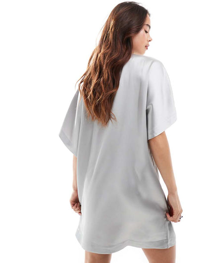 ASOS DESIGN satin oversized mini tshirt dress in silver