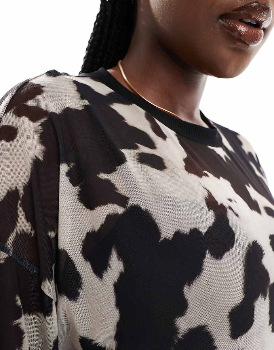 ASOS DESIGN Curve mesh t shirt midaxi dress in cow print