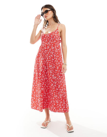 Mango floral print midi dress in red