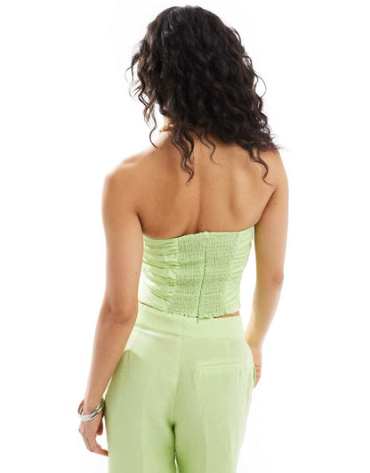 Mango linen mix vest in lime green - part of a set
