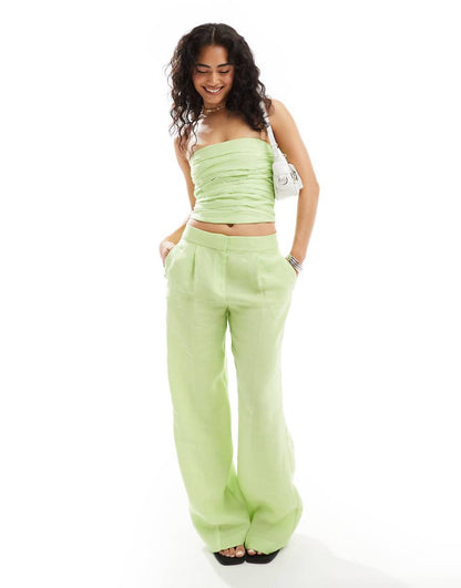 Mango linen mix vest in lime green - part of a set