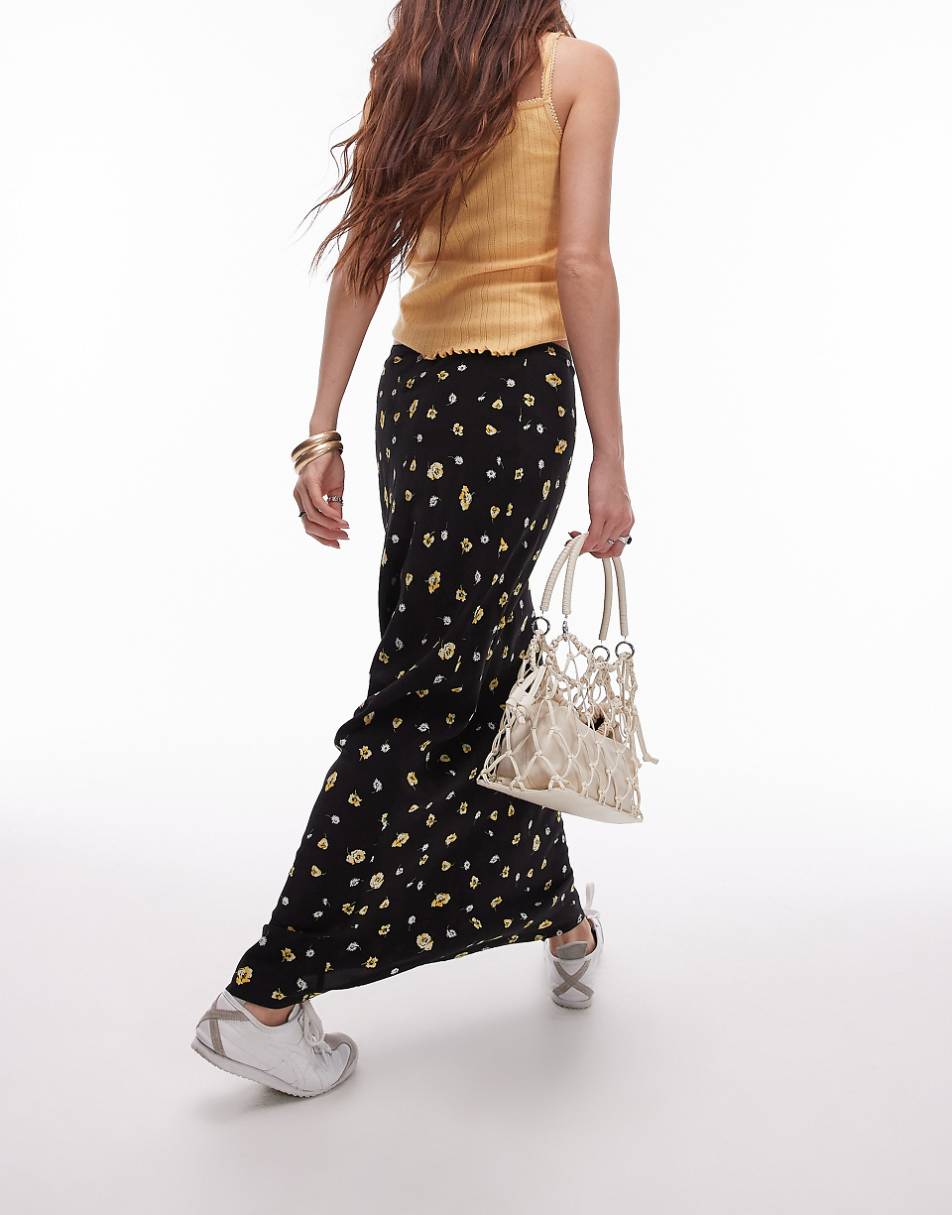 Topshop maxi skirt in yellow floral print