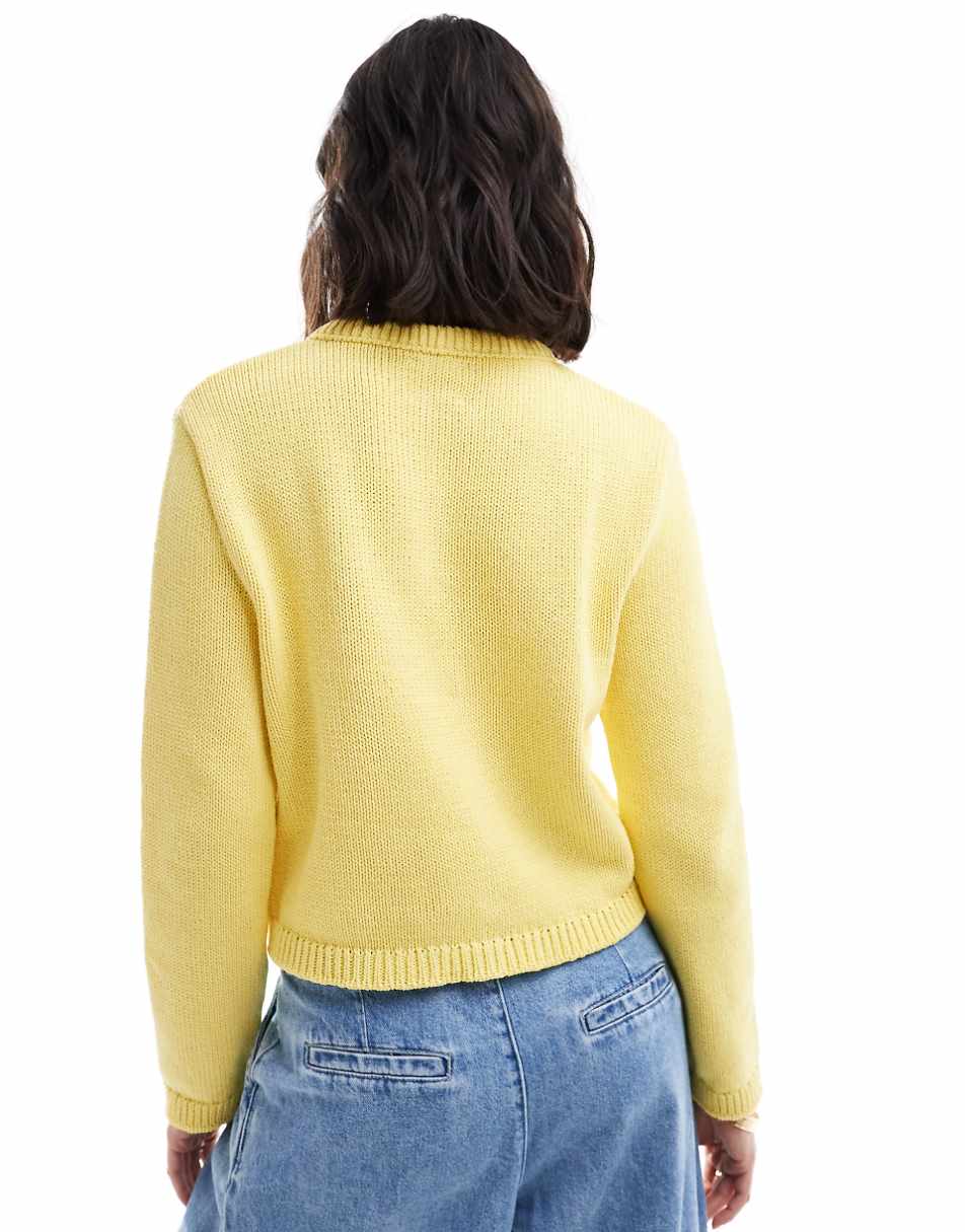 ASOS DESIGN crew neck cardigan with pocket detail in yellow