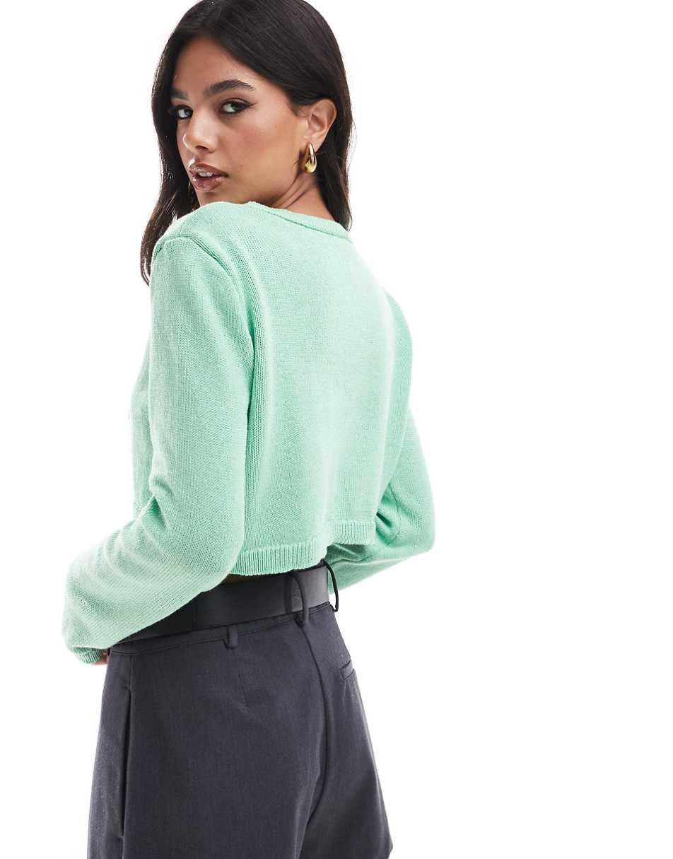 ASOS DESIGN cropped cardi with gold buttons in green