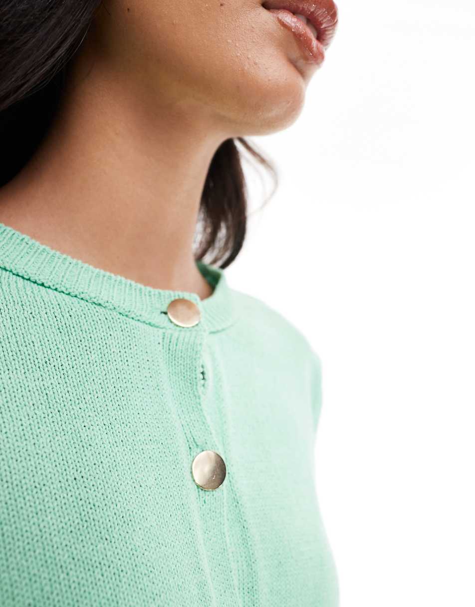 ASOS DESIGN cropped cardi with gold buttons in green