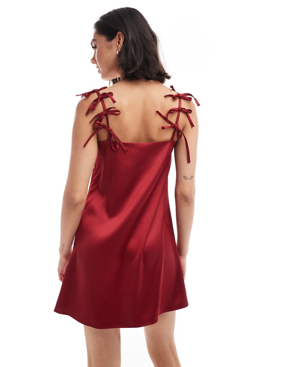 ASOS DESIGN bow strap satin mini dress in red