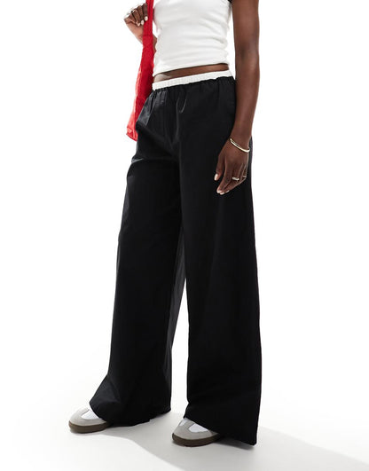 ASOS DESIGN pull on contrast waist pants in black