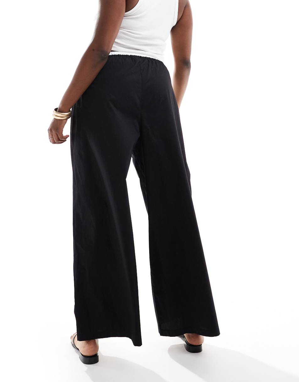 ASOS DESIGN Curve pull on contrast waist pants in black