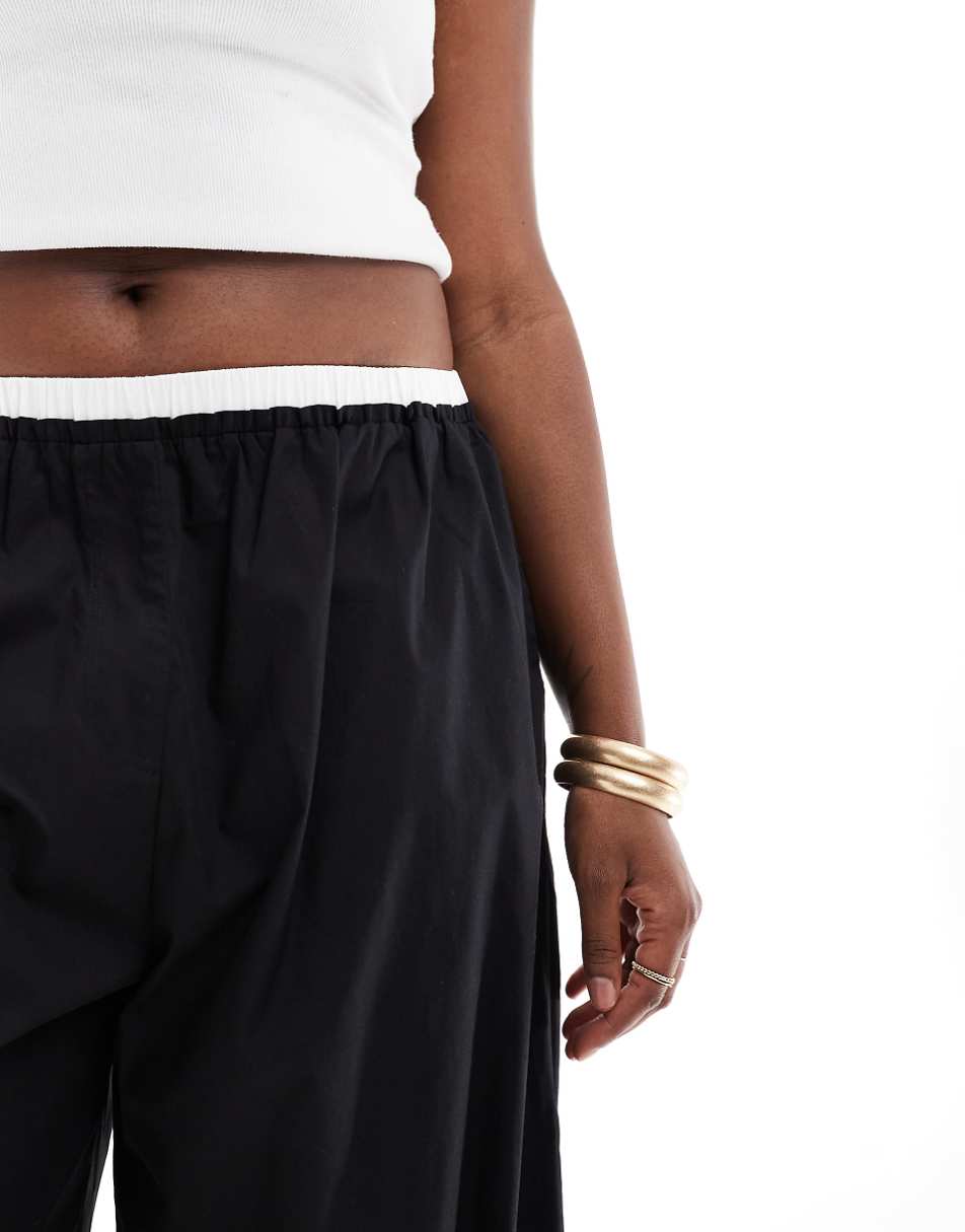 ASOS DESIGN Curve pull on contrast waist pants in black