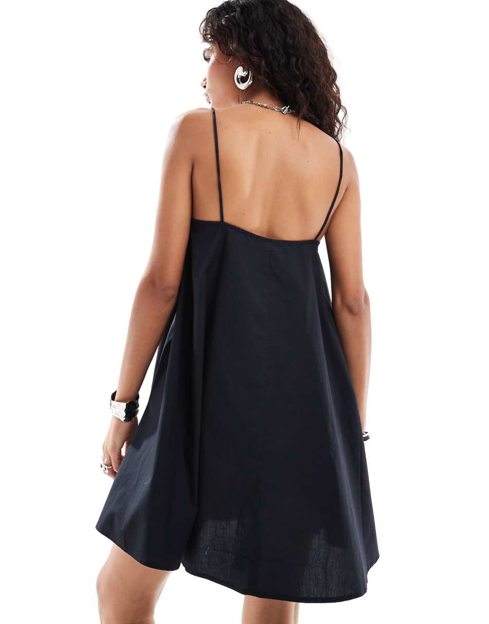 Weekday Mika floaty cami mini sun dress in black