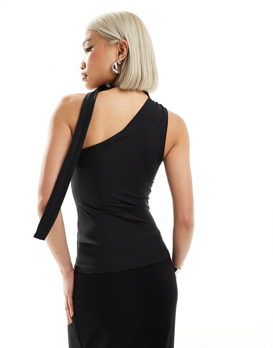 Weekday Iza one shoulder halter top in black