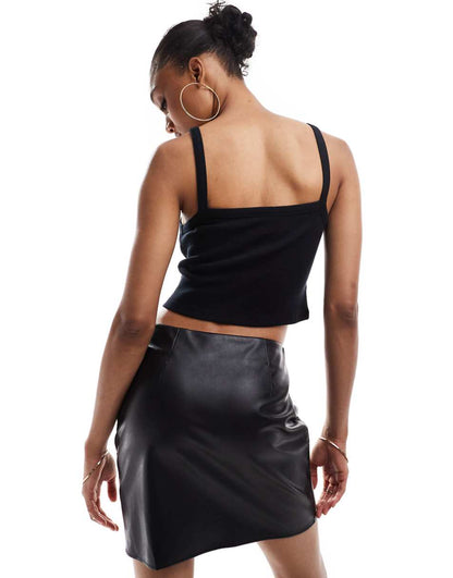ASOS DESIGN Tall split front leather look mini skirt in black
