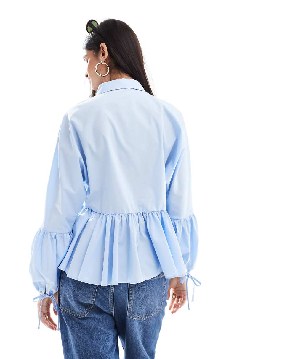 ASOS DESIGN dropped waist peplum shirt in light blue