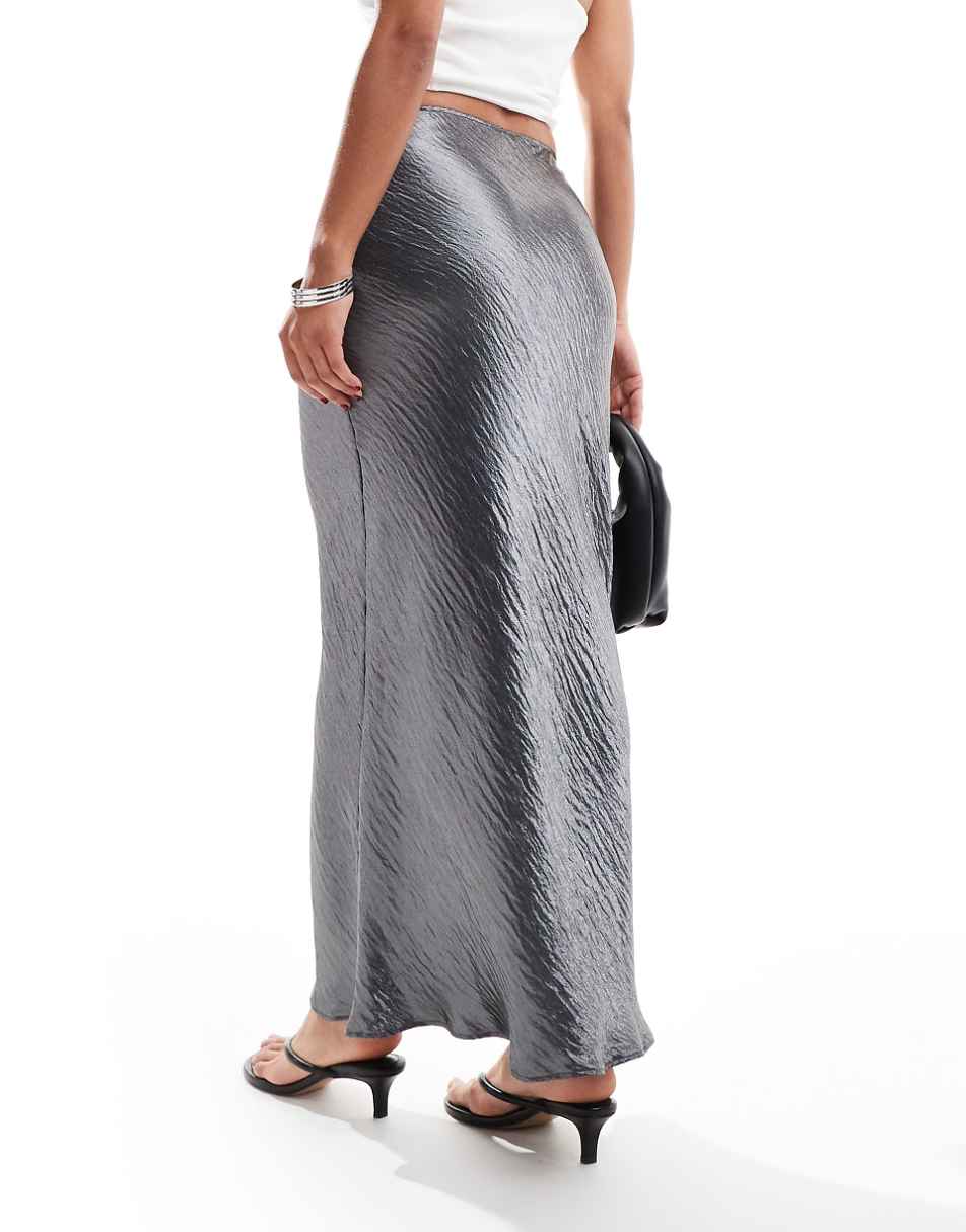 ASOS DESIGN high shine satin bias maxi skirt in gray