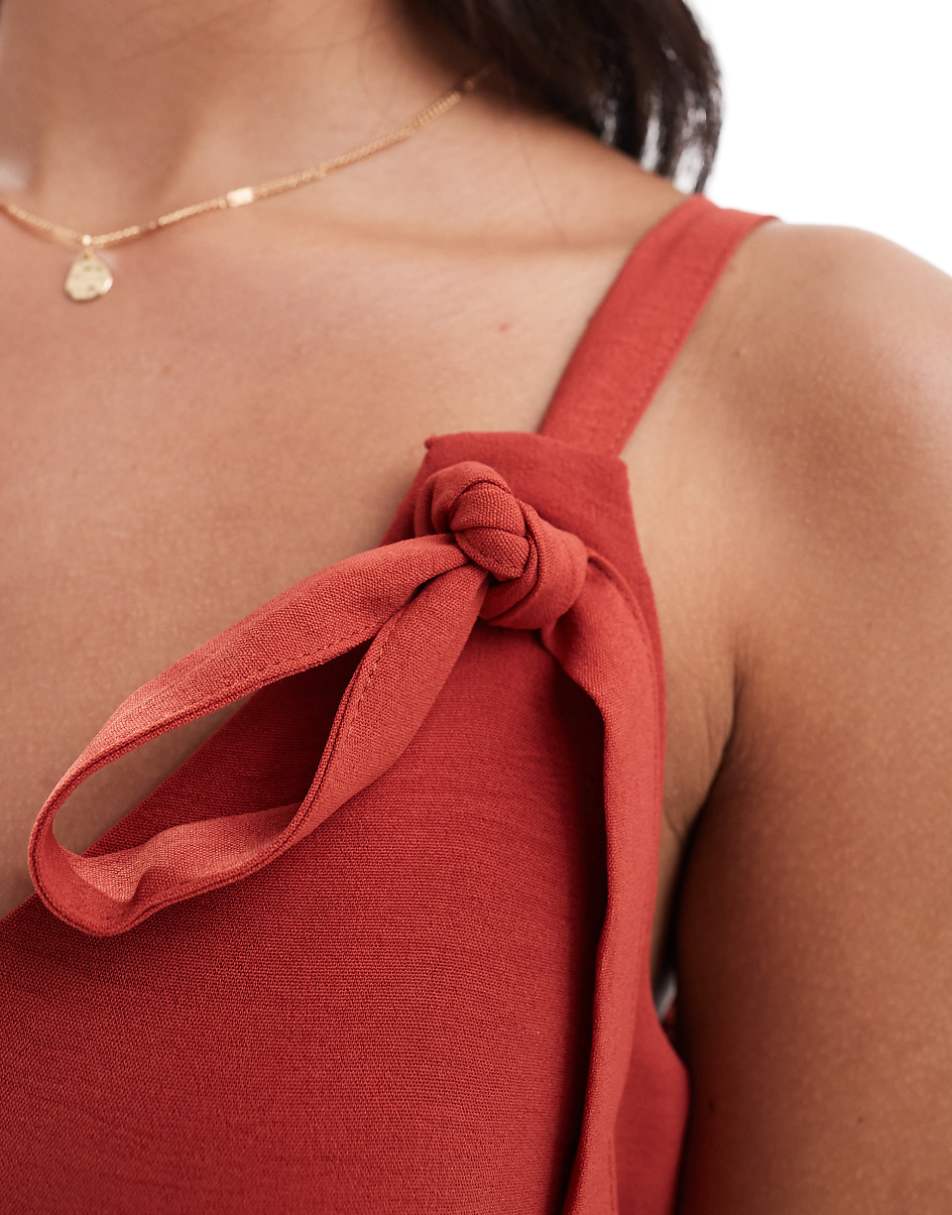 ASOS DESIGN cupro tie detail strappy cami midi dress in terracotta