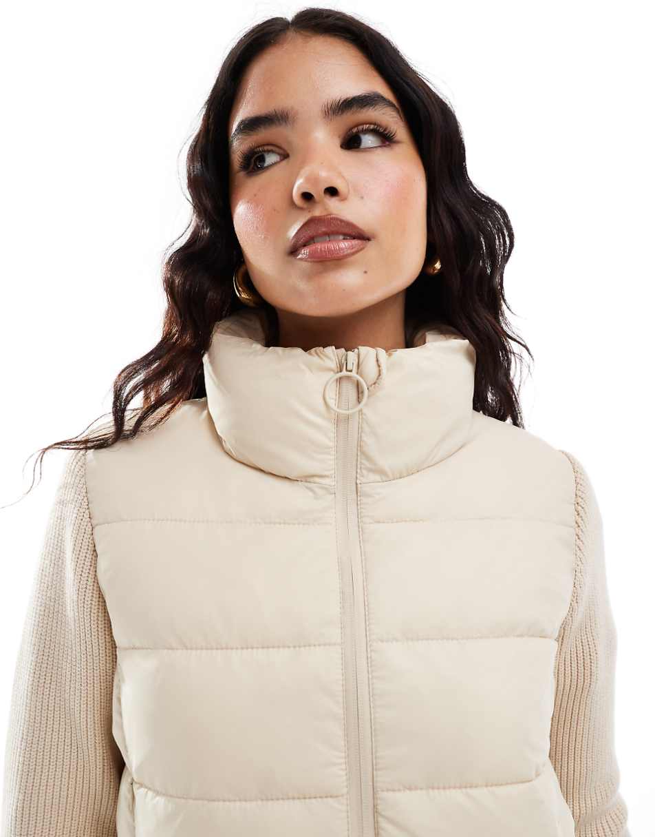 Stradivarius knit sleeves padded jacket in beige