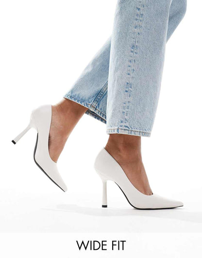 Glamorous Wide Fit pointed high heeled pumps in white