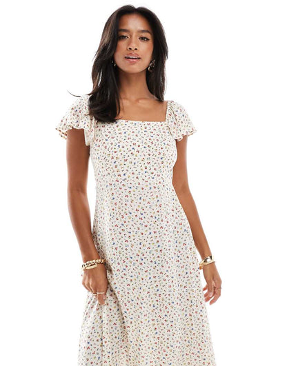 Nobody's Child Petite Elise midi dress with fluted straps in ditsy floral