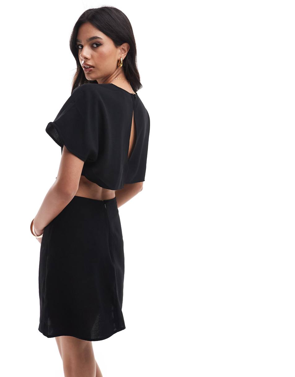 ASOS DESIGN cap sleeve workwear mini dress with cut out back in black