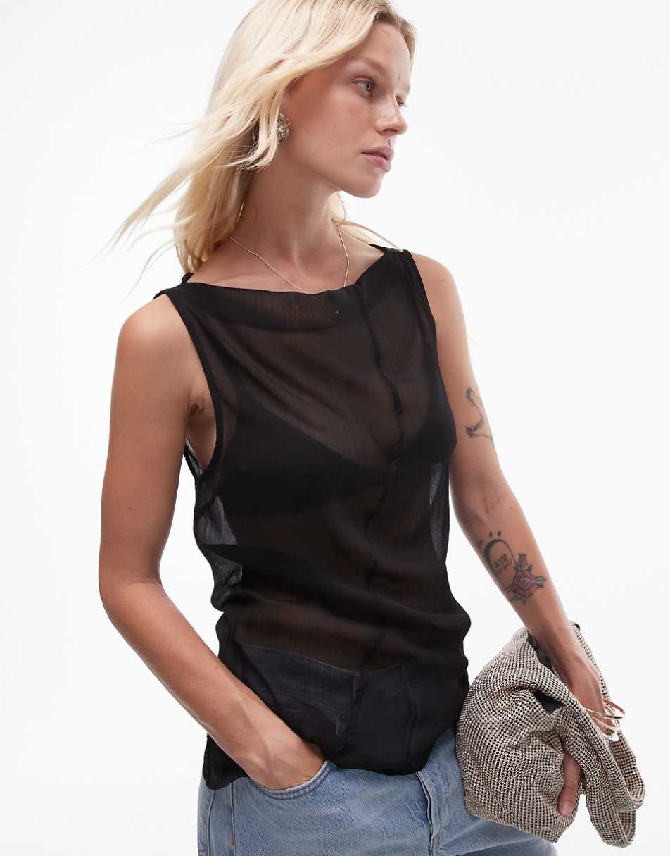 Topshop sheer sleeveless top in black