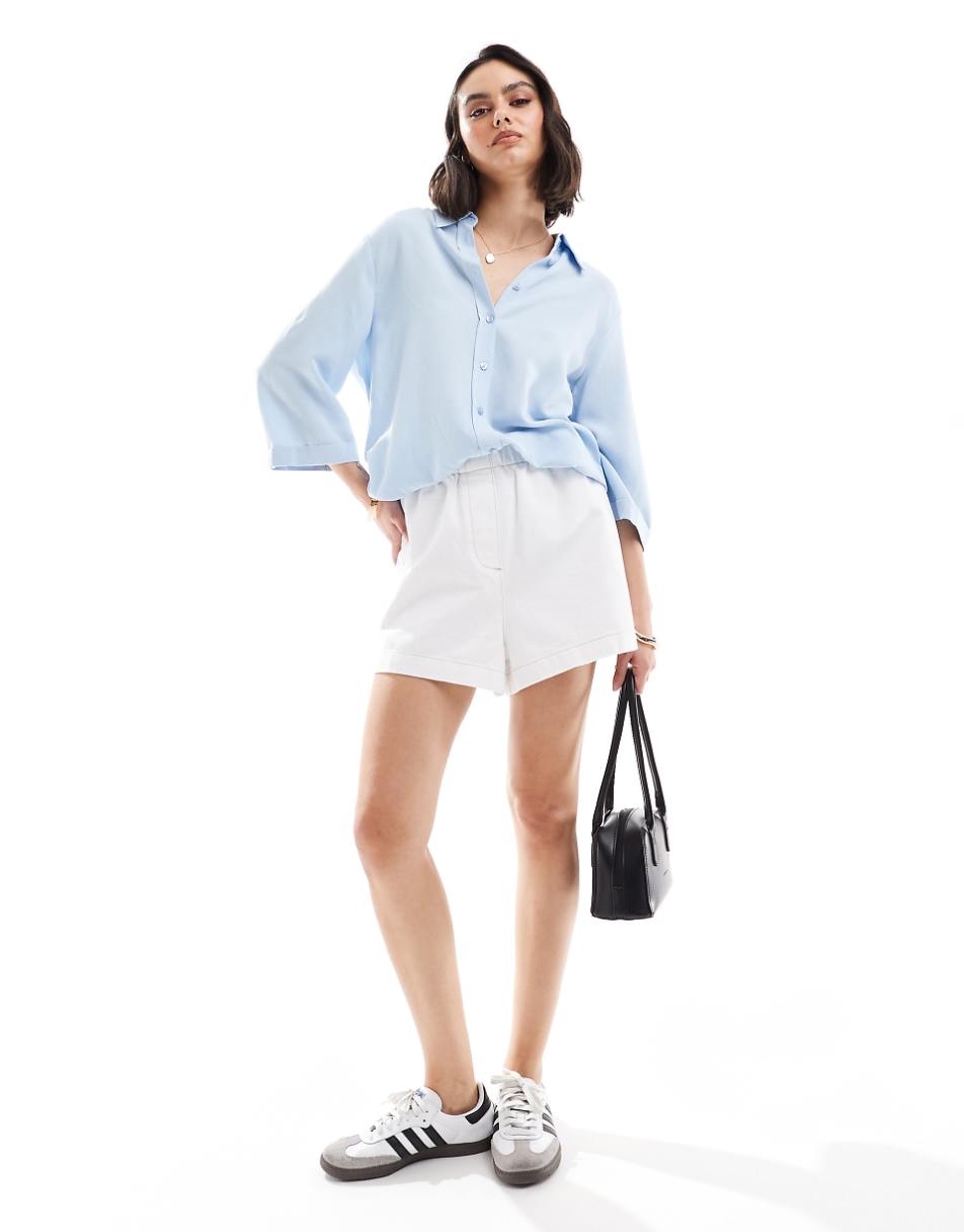 ASOS DESIGN relaxed fit linen shirt in blue